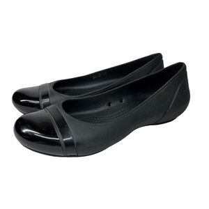 Crocs Womens Patent Cap Toe Black Slip On Ballet Flats Size 8